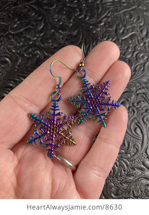 Colorful Chameleon Metal Snowflake Winter Christmas Earrings - #mxxDhExzz9o-1
