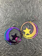 Colorful Chameleon Metal Star and Moon Earrings #xiJVQTg7e4U