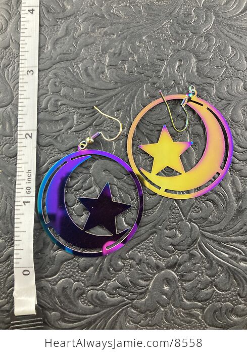 Colorful Chameleon Metal Star and Moon Earrings - #xiJVQTg7e4U-3