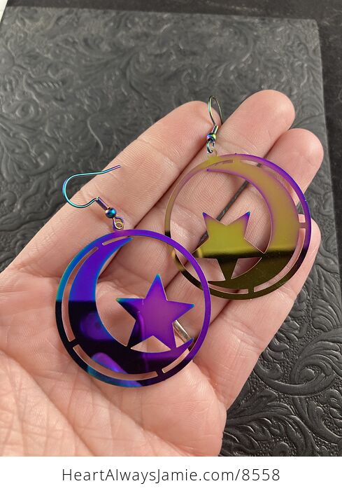 Colorful Chameleon Metal Star and Moon Earrings - #xiJVQTg7e4U-2