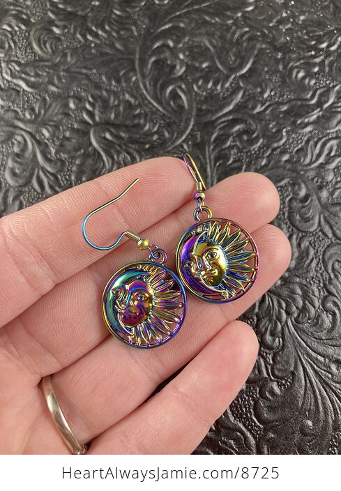 Colorful Chameleon Metal Sun and Crescent Moon Earrings - #dSd0DNmMHyA-1