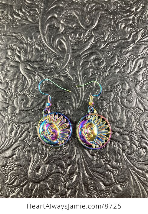 Colorful Chameleon Metal Sun and Crescent Moon Earrings - #dSd0DNmMHyA-3