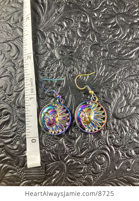 Colorful Chameleon Metal Sun and Crescent Moon Earrings - #dSd0DNmMHyA-4