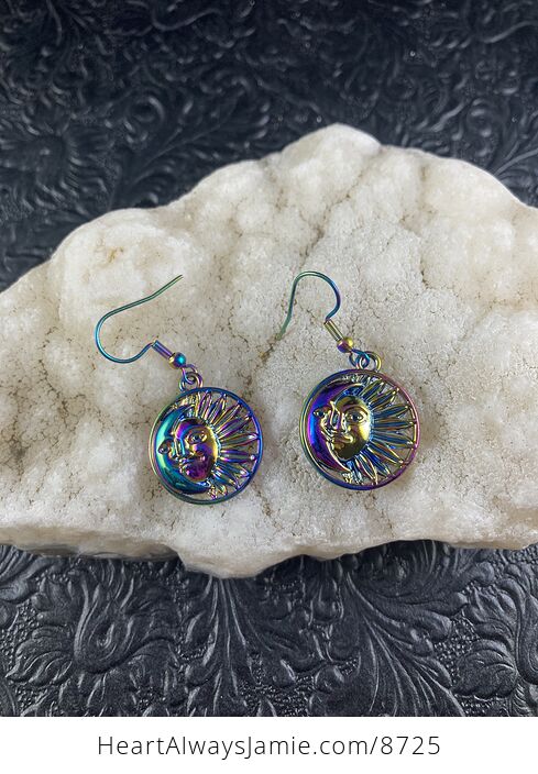 Colorful Chameleon Metal Sun and Crescent Moon Earrings - #dSd0DNmMHyA-5
