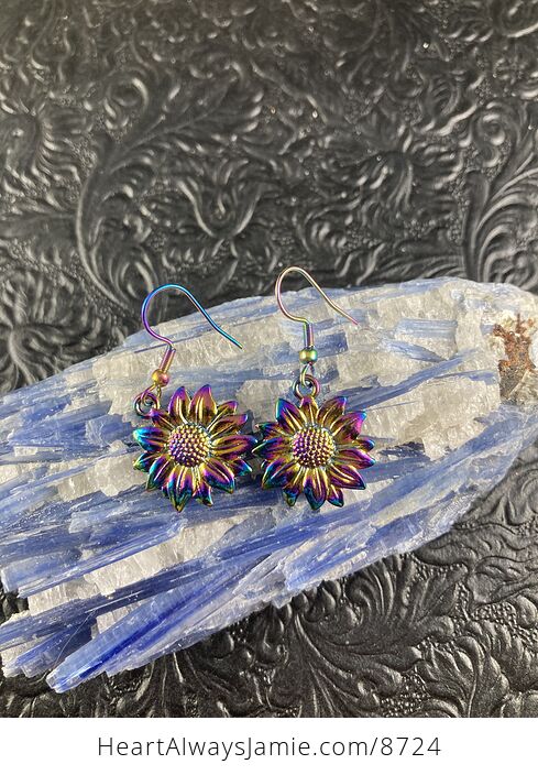 Colorful Chameleon Metal Sunflower Earrings - #KFPcflZfZtA-2