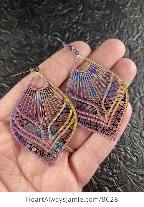 Colorful Chameleon Metal Texture Ornate Earrings - #3W66hOZktAM-1