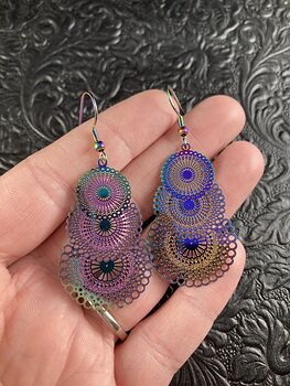 Colorful Chameleon Metal Textured Circle Earrings #6EnlAer8QlA