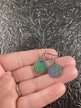 Colorful Chameleon Metal Textured Circle Earrings #E9WF9OqMImM