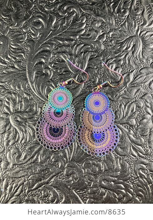 Colorful Chameleon Metal Textured Circle Earrings - #6EnlAer8QlA-2