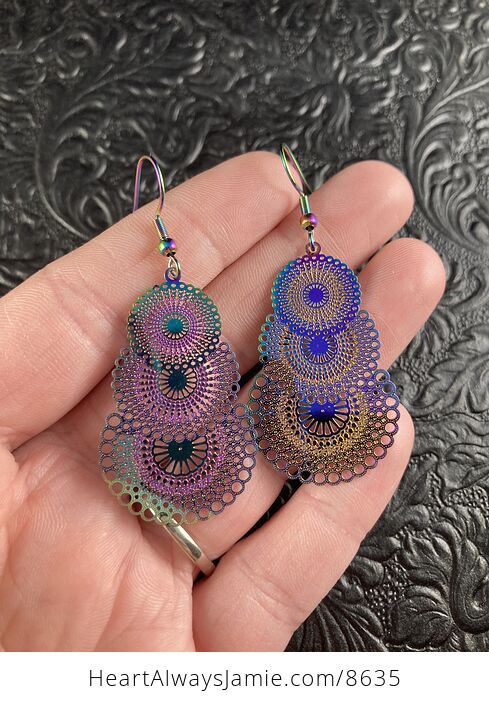 Colorful Chameleon Metal Textured Circle Earrings - #6EnlAer8QlA-1