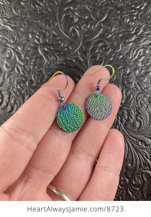 Colorful Chameleon Metal Textured Circle Earrings - #E9WF9OqMImM-3