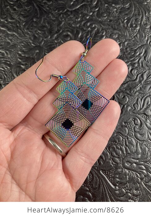 Colorful Chameleon Metal Textured Diamond Earrings - #tzi6xDoav1o-2