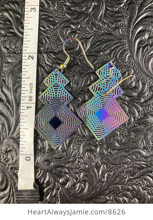 Colorful Chameleon Metal Textured Diamond Earrings - #tzi6xDoav1o-3