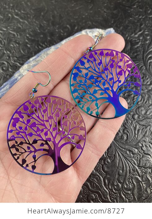 Colorful Chameleon Metal Tree of Life Earrings - #9JhvwVYYBYc-2