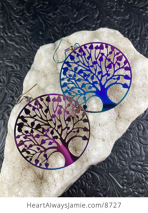 Colorful Chameleon Metal Tree of Life Earrings - #9JhvwVYYBYc-4