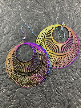 Colorful Chameleon Round Metal Earrings #T5XLcBnPsOU