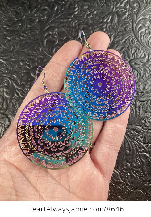Colorful Chameleon Round Metal Earrings - #YqTOGtuFzcc-1