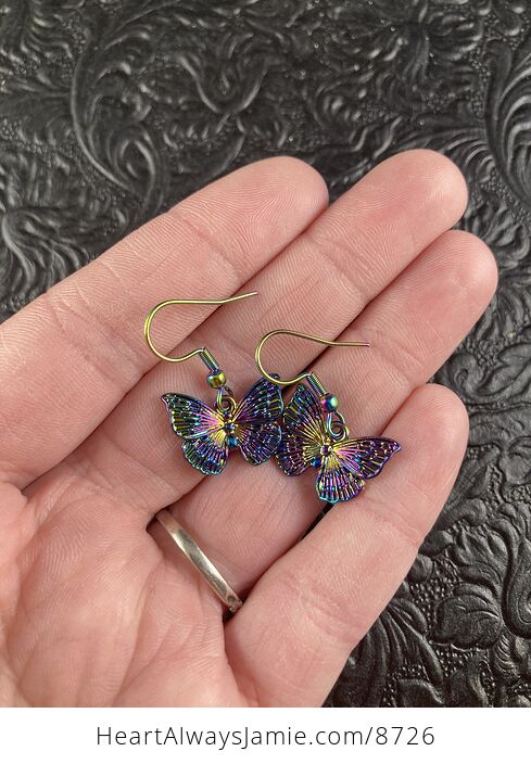 Colorful Chameleon Small Metal Butterfly Earrings - #zr6Qm4qEjuE-3