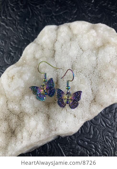 Colorful Chameleon Small Metal Butterfly Earrings - #zr6Qm4qEjuE-2