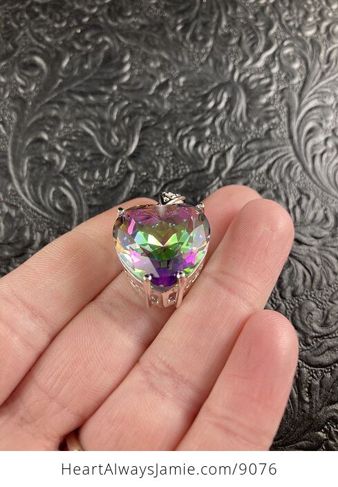 Colorful Created Rainbow Topaz Heart Jewelry Pendant - #Jy9R5ms47lQ-2