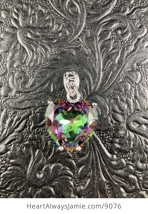 Colorful Created Rainbow Topaz Heart Jewelry Pendant - #Jy9R5ms47lQ-5