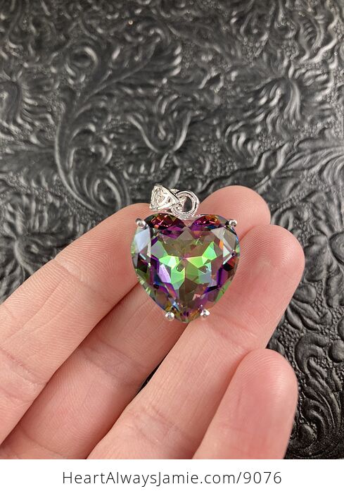 Colorful Created Rainbow Topaz Heart Jewelry Pendant - #Jy9R5ms47lQ-4