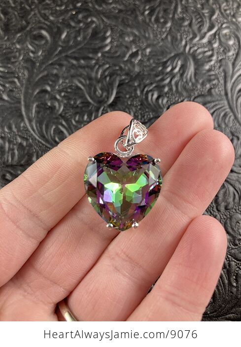 Colorful Created Rainbow Topaz Heart Jewelry Pendant - #Jy9R5ms47lQ-1