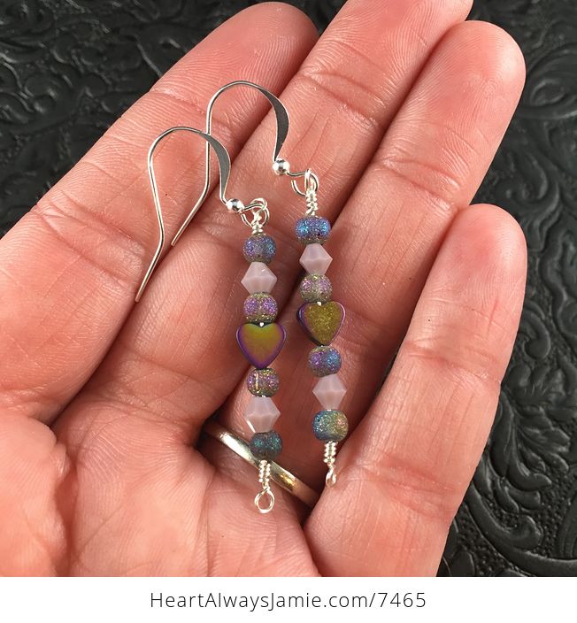 Colorful Hematite Heart and Bead Earrings - #QlUhN568auI-1