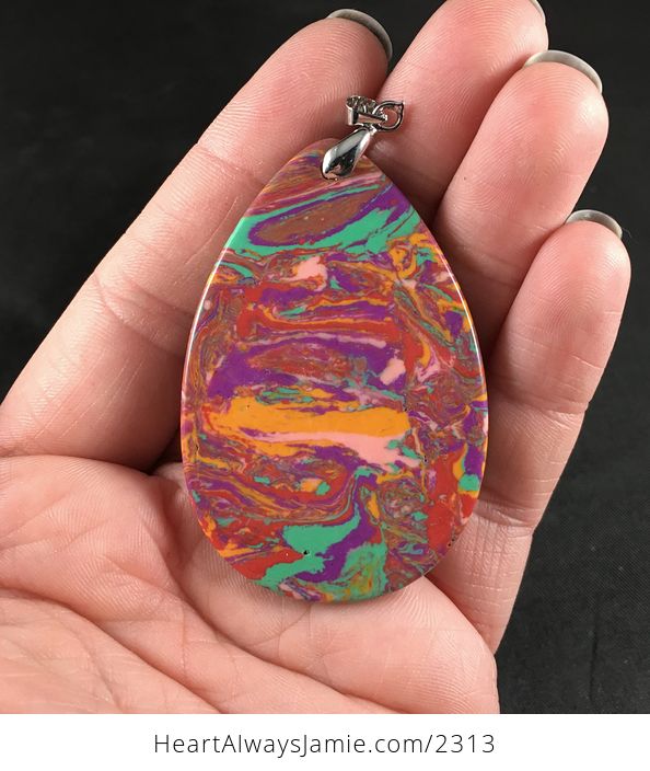Colorful Psychedelic Synthetic Stone Pendant Necklace - #ByKbOskXW5A-2