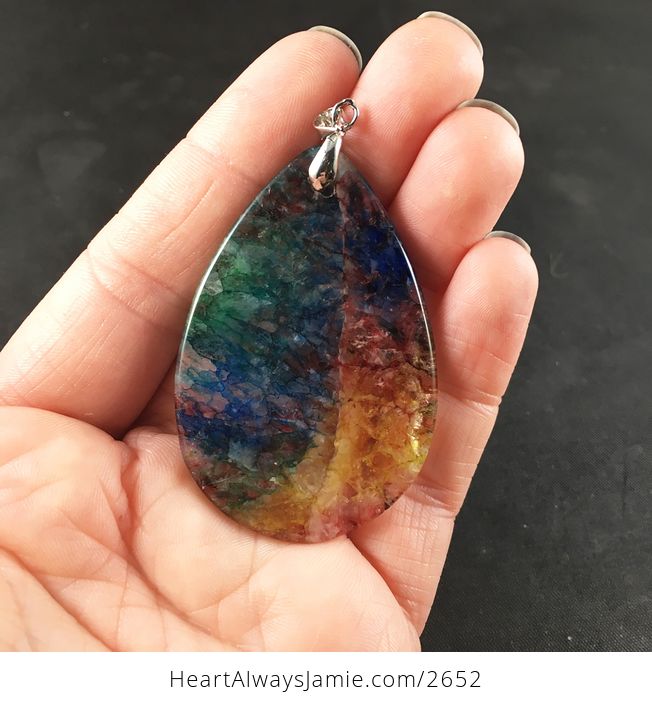 Colorful Rainbow Drusy Stone Pendant Necklace - #WmT79G7DYZk-2