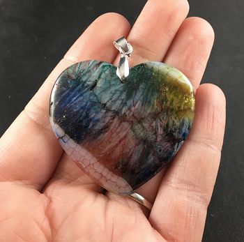 Colorful Rainbow Druzy Heart Stone Pendant #EfKwPUOjS7w