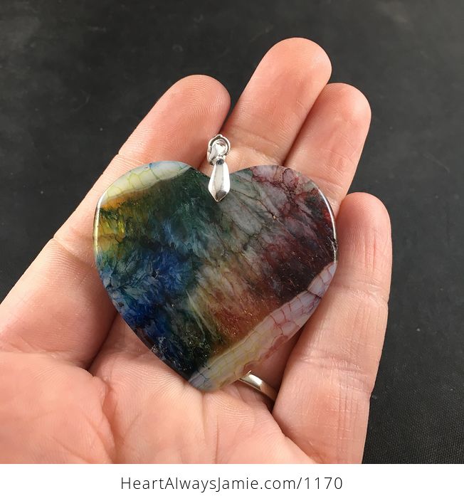 Colorful Rainbow Druzy Heart Stone Pendant Necklace - #EfKwPUOjS7w-2