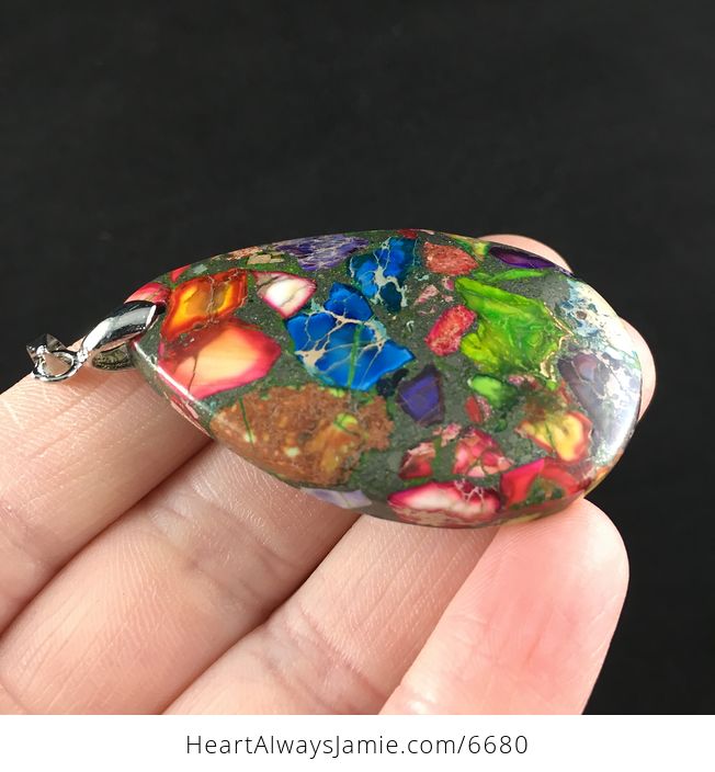 Colorful Sea Sediment Jasper Stone Jewelry Pendant - #YO1um6UIsMg-4