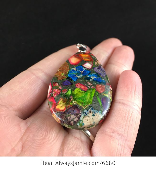 Colorful Sea Sediment Jasper Stone Jewelry Pendant - #YO1um6UIsMg-2