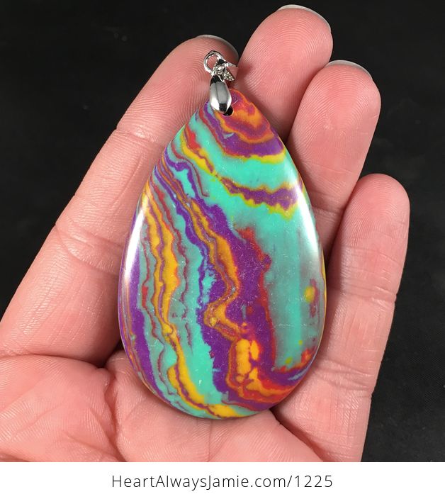Colorful Synthetic Orange Purple Yellow and Green Stone Pendant - #r4ZuURWMzcE-1
