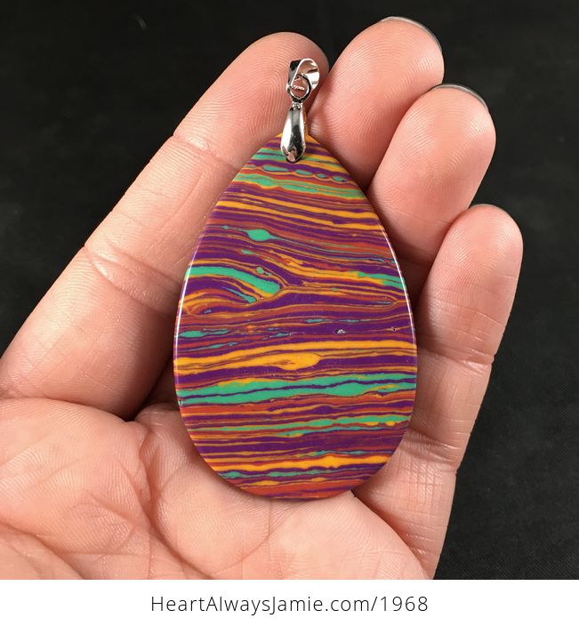 Colorful Synthetic Striped Stone Pendant Necklace - #XSJXGGB9iJc-2