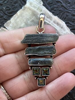 Colorful Topaz and Raw Blue Kyanite Stone Crystal Jewelry Pendant #fXk6jW7ylIs