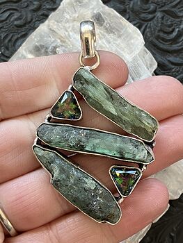 Colorful Topaz and Raw Green Kyanite Stone Crystal Jewelry Pendant #hb2Z0O0M0UY