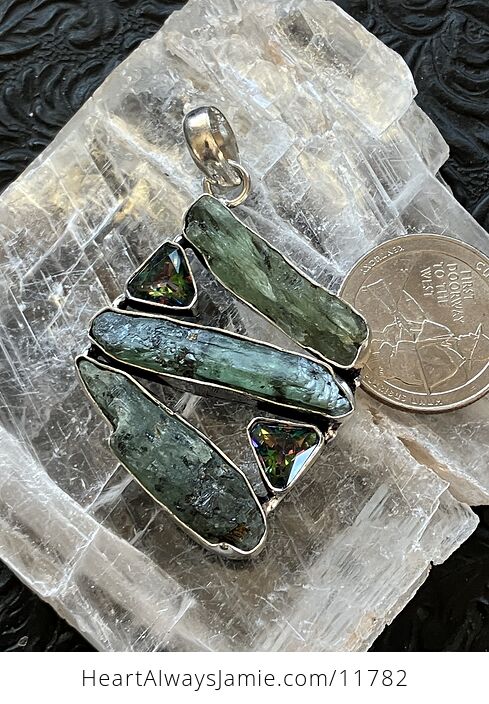 Colorful Topaz and Raw Green Kyanite Stone Crystal Jewelry Pendant - #hb2Z0O0M0UY-5