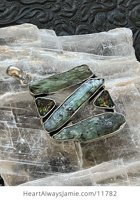 Colorful Topaz and Raw Green Kyanite Stone Crystal Jewelry Pendant - #hb2Z0O0M0UY-7