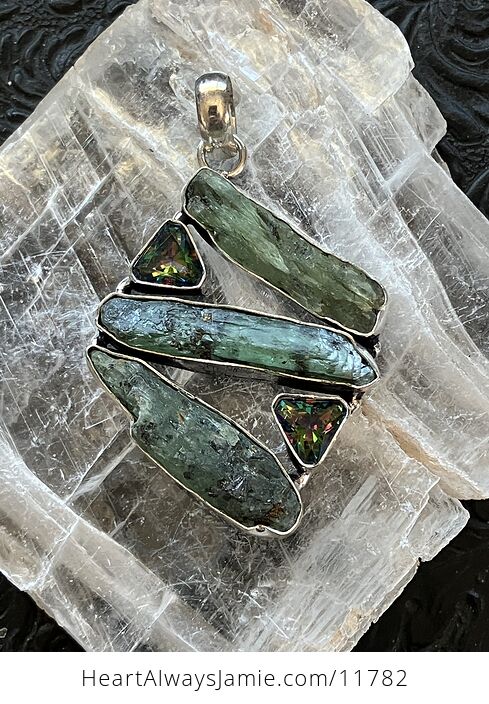 Colorful Topaz and Raw Green Kyanite Stone Crystal Jewelry Pendant - #hb2Z0O0M0UY-6