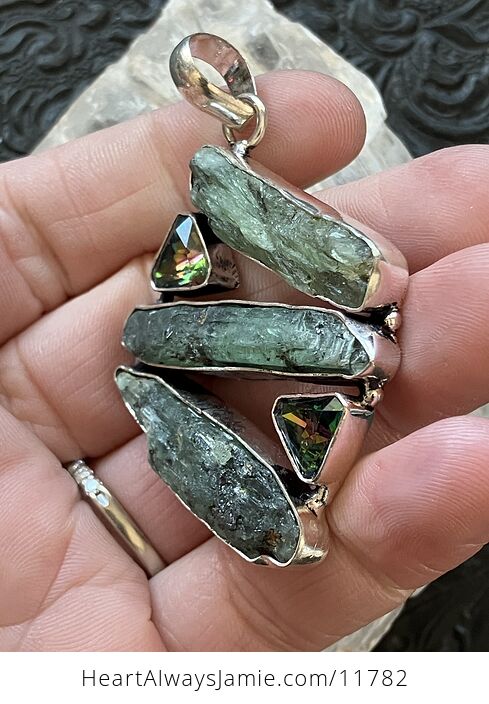 Colorful Topaz and Raw Green Kyanite Stone Crystal Jewelry Pendant - #hb2Z0O0M0UY-3