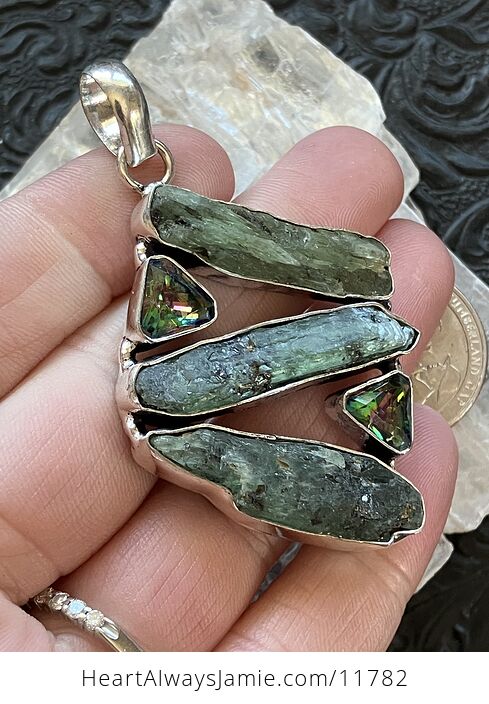 Colorful Topaz and Raw Green Kyanite Stone Crystal Jewelry Pendant - #hb2Z0O0M0UY-2