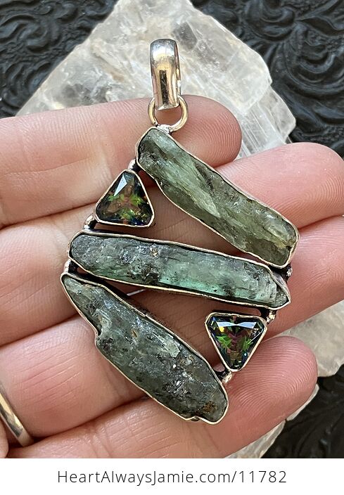 Colorful Topaz and Raw Green Kyanite Stone Crystal Jewelry Pendant - #hb2Z0O0M0UY-1