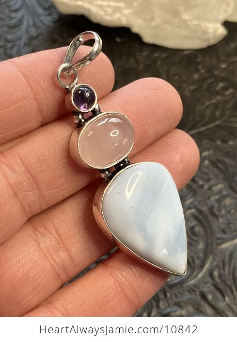 Common Blue Opal Amethyst and Rose Quartz Crystal Stone Jewelry Pendant - #Y9avzE8wAeU-3
