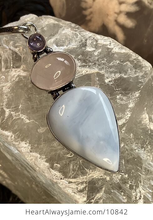 Common Blue Opal Amethyst and Rose Quartz Crystal Stone Jewelry Pendant - #Y9avzE8wAeU-1