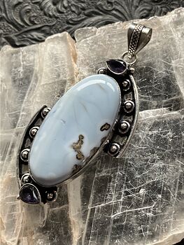 Common Blue Opal and Amethyst Crystal Stone Jewelry Pendant #0OruTcoLHWs