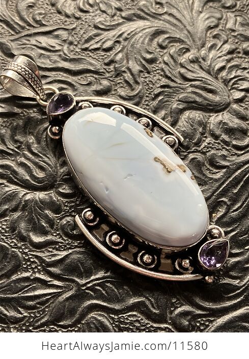 Common Blue Opal and Amethyst Crystal Stone Jewelry Pendant - #0OruTcoLHWs-3