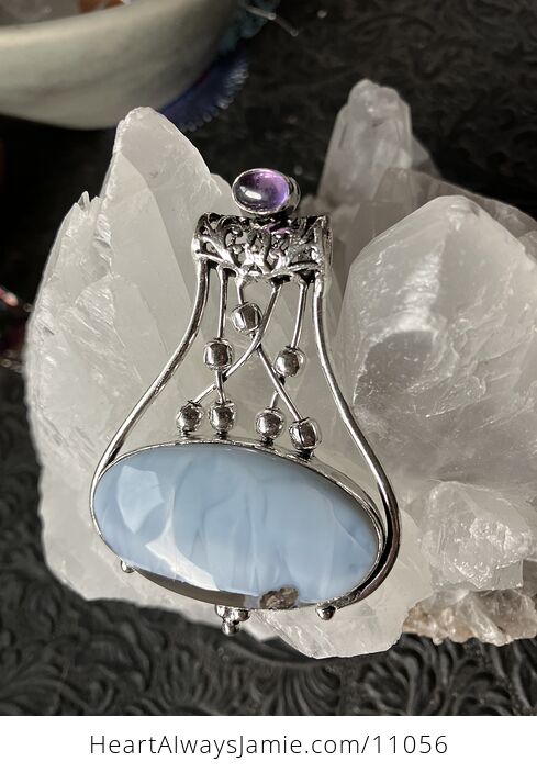 Common Blue Opal and Amethyst Gemstone Jewelry Crystal Fidget Pendant - #0mmdPu7gYEc-1