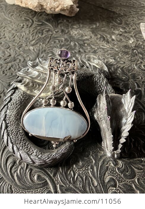 Common Blue Opal and Amethyst Gemstone Jewelry Crystal Fidget Pendant - #0mmdPu7gYEc-6